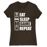 Barna Minecraft női rövid ujjú póló - Eat, sleep, game, repeat