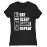 Fekete Minecraft női rövid ujjú póló - Eat, sleep, game, repeat