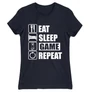 Sötétkék Minecraft női rövid ujjú póló - Eat, sleep, game, repeat