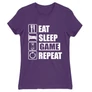 Sötétlila Minecraft női rövid ujjú póló - Eat, sleep, game, repeat