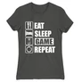 Sötétszürke Minecraft női rövid ujjú póló - Eat, sleep, game, repeat