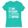 Türkiz Minecraft női rövid ujjú póló - Eat, sleep, game, repeat