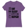 Világoslila Minecraft női rövid ujjú póló - Eat, sleep, game, repeat