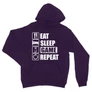 Sötétlila Minecraft unisex kapucnis pulóver - Eat, sleep, game, repeat