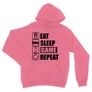 Világos rózsaszín Minecraft unisex kapucnis pulóver - Eat, sleep, game, repeat