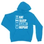 Zafírkék Minecraft unisex kapucnis pulóver - Eat, sleep, game, repeat