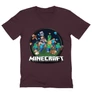 Bordó Minecraft férfi V-nyakú póló - Kerek Minecraft logó 2 