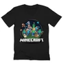 Fekete Minecraft férfi V-nyakú póló - Kerek Minecraft logó 2 
