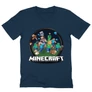 Sötétkék Minecraft férfi V-nyakú póló - Kerek Minecraft logó 2 