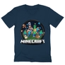 Kép 8/12 - Sötétkék Minecraft férfi V-nyakú póló - Kerek Minecraft logó 2 
