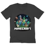 Sötétszürke Minecraft férfi V-nyakú póló - Kerek Minecraft logó 2 