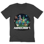 Kép 9/12 - Sötétszürke Minecraft férfi V-nyakú póló - Kerek Minecraft logó 2 