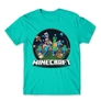 Türkiz Minecraft férfi rövid ujjú póló - Kerek Minecraft logó II.