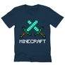 Sötétkék Minecraft férfi V-nyakú póló - Swords