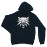 Sötétkék The Witcher unisex kapucnis pulóver - Wolf head logo
