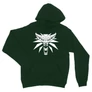 Sötétzöld The Witcher unisex kapucnis pulóver - Wolf head logo