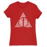 Piros Harry Potter női rövid ujjú póló - Deathly hallows text