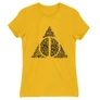 Sárga Harry Potter női rövid ujjú póló - Deathly hallows text
