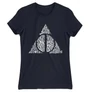 Sötétkék Harry Potter női rövid ujjú póló - Deathly hallows text