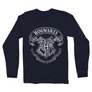 Sötétkék Harry Potter férfi hosszú ujjú póló - Hogwarts outline logo