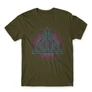 Khaki Harry Potter férfi rövid ujjú póló - Neon Deathly Hallows