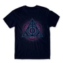 Sötétkék Harry Potter férfi rövid ujjú póló - Neon Deathly Hallows