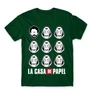 Sötétzöld A nagy pénzrablás férfi rövid ujjú póló - La casa de papel faces
