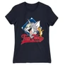 Sötétkék Tom és Jerry női rövid ujjú póló - Badge