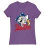 Világoslila Tom és Jerry női rövid ujjú póló - Badge