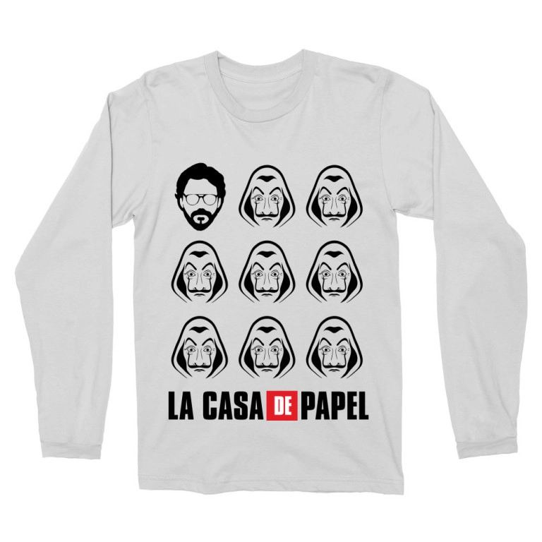 A nagy pénzrablás férfi hosszú ujjú póló - La casa de papel faces