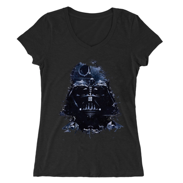 Star Wars női V-nyakú póló - Darth Vader és a Halálcsillag
